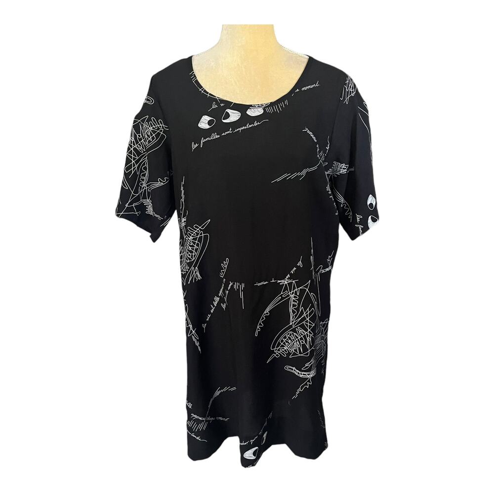 Comfy USA Short Sleeve Tunic Dress Size Medium Artsy French Word Print